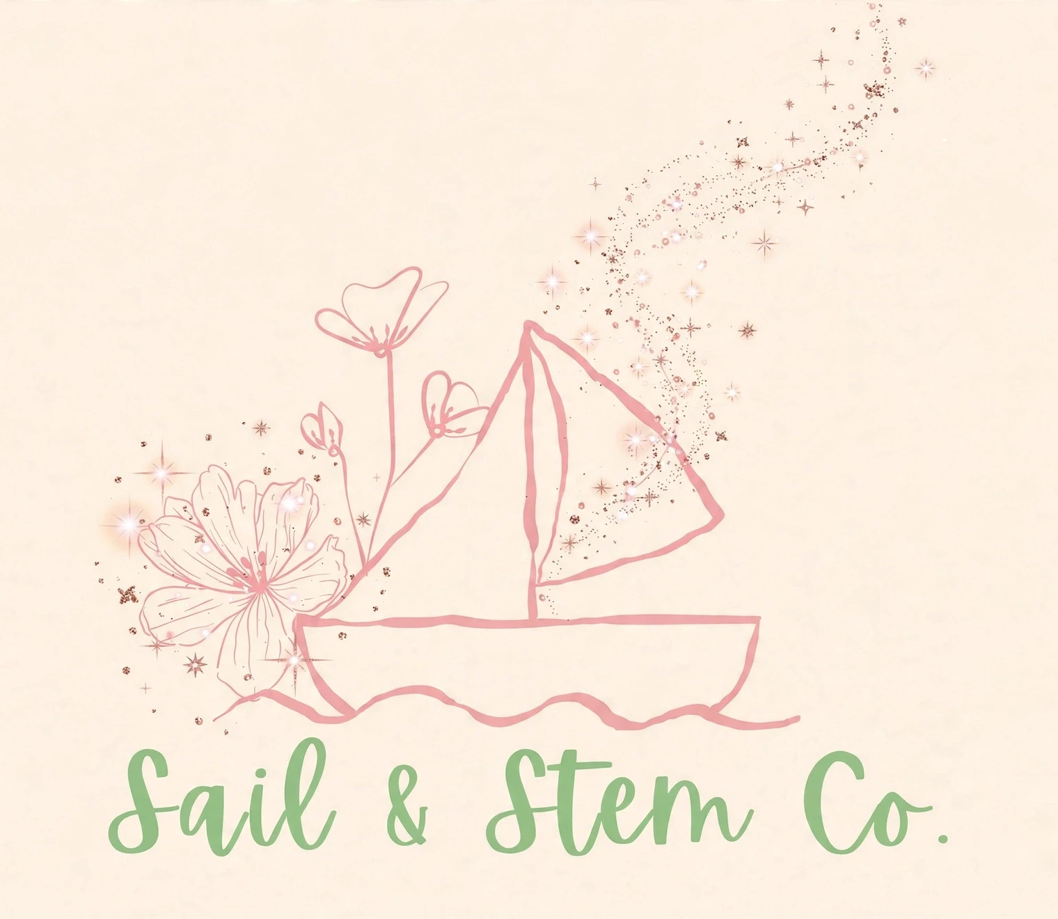 Sail and Stem Co. rose-gold pixie-dust sailboat logo, with the company name beneath the boat