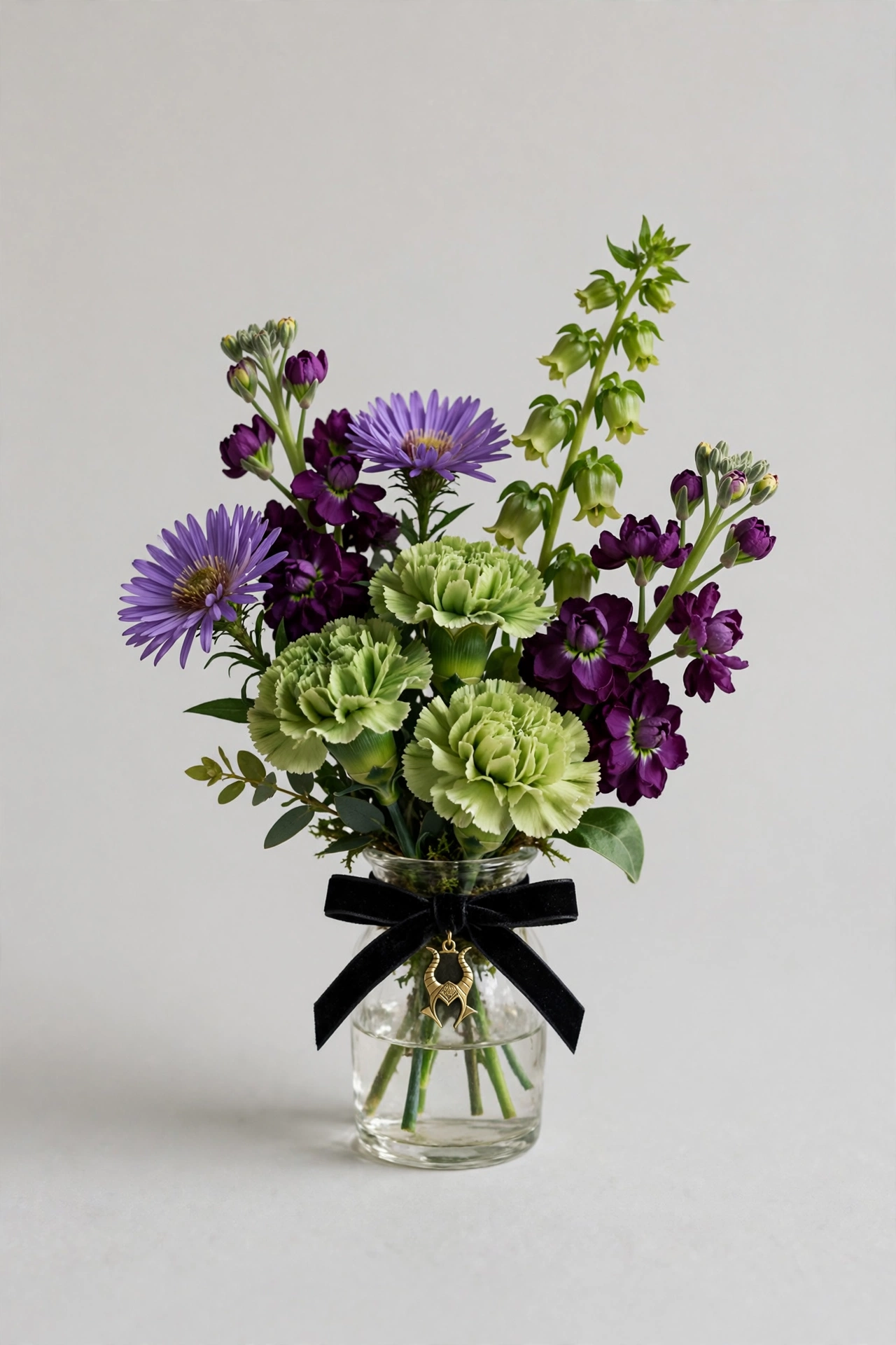 Maleficent-inspired bouquet mockup in purple and green flowers