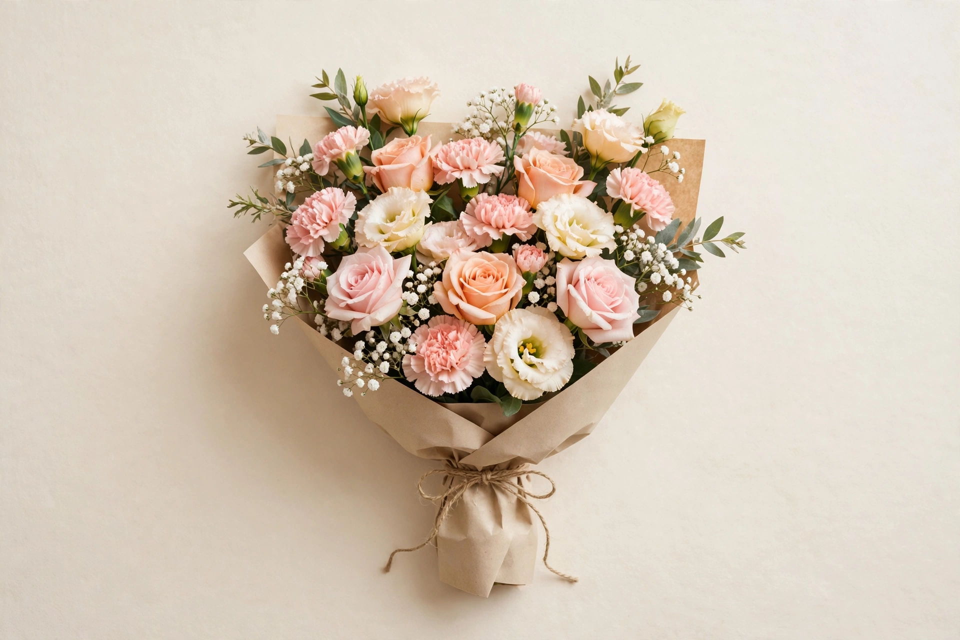 Pastel Shores bouquet with blush pink, peach, and cream flowers